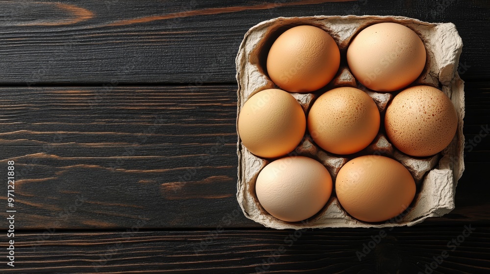 Eggs in carton on table Eggs in carton on table
