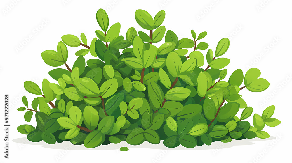 Cute green bush from the forest cartoon, isolated nature object for kids design. Branches and leaves of a fluffy bush isolated on a white background. Vector hand drawn illustration in paper cute style Cute green bush from the forest cartoon, isolated nature object for kids design. Branches and leaves of a fluffy bush isolated on a white background. Vector hand drawn illustration in paper cute style