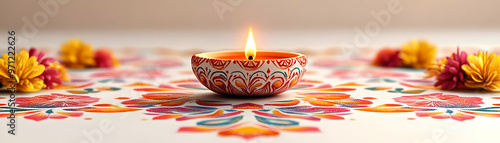 Abstract Vector of Diwali Diya and Floral Pattern Isolated on White, Showcasing Cultural Beauty and Festive Energy for Celebratory Themes