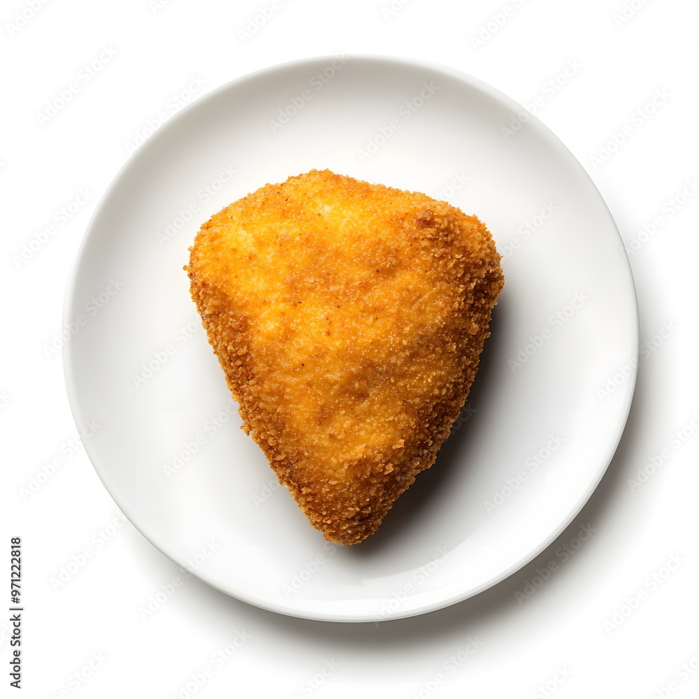 Golden breaded croquette on white plate with crisp texture Golden breaded croquette on white plate with crisp texture