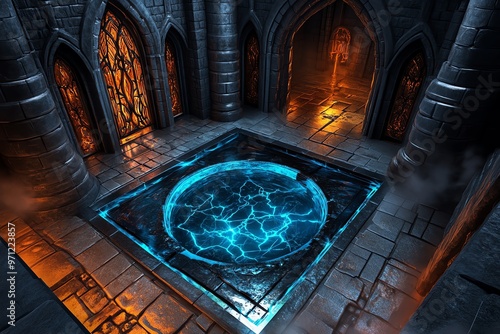 A dungeon filled with enchanted mirrors, where reflections come to life, challenging adventurers with twisted versions of themselves