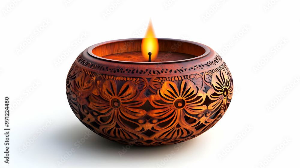 3D Diwali Lantern and Diya with Floating Rangoli Elements - Abstract Festival Icon Isolated on White Background Celebrating Diwali Artistry 3D Diwali Lantern and Diya with Floating Rangoli Elements - Abstract Festival Icon Isolated on White Background Celebrating Diwali Artistry