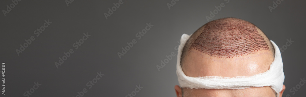Fototapeta premium Caucasian man after hair transplantation.