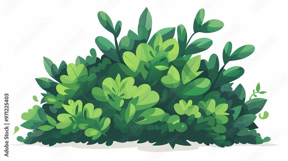 Cute green bush from the forest cartoon, isolated nature object for kids design. Branches and leaves of a fluffy bush isolated on a white background. Vector hand drawn illustration in paper cute style Cute green bush from the forest cartoon, isolated nature object for kids design. Branches and leaves of a fluffy bush isolated on a white background. Vector hand drawn illustration in paper cute style