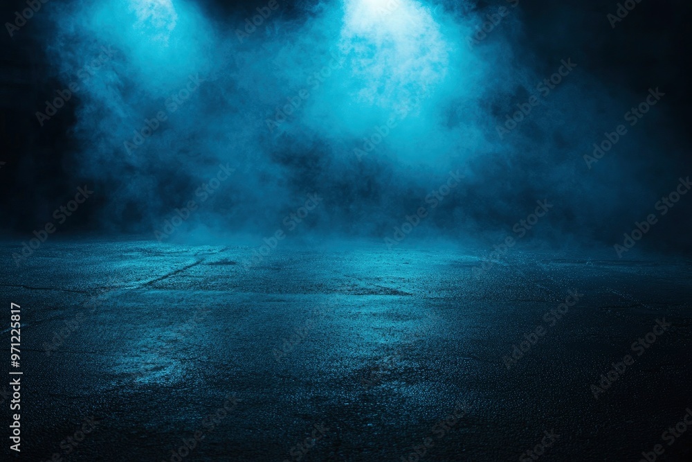 Dark street, wet asphalt, reflections of rays. Abstract dark blue background, smoke, smog. Empty dark scene, neon light, spotlights. Concrete floor with generative ai Dark street, wet asphalt, reflections of rays. Abstract dark blue background, smoke, smog. Empty dark scene, neon light, spotlights. Concrete floor with generative ai