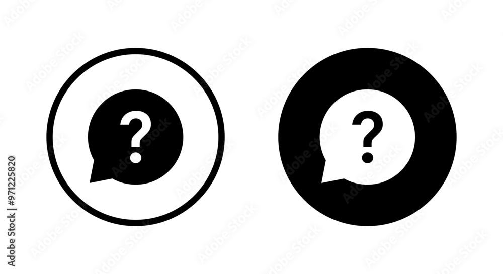 Question mark speech bubble icon on black circle. Faq sign symbol Question mark speech bubble icon on black circle. Faq sign symbol