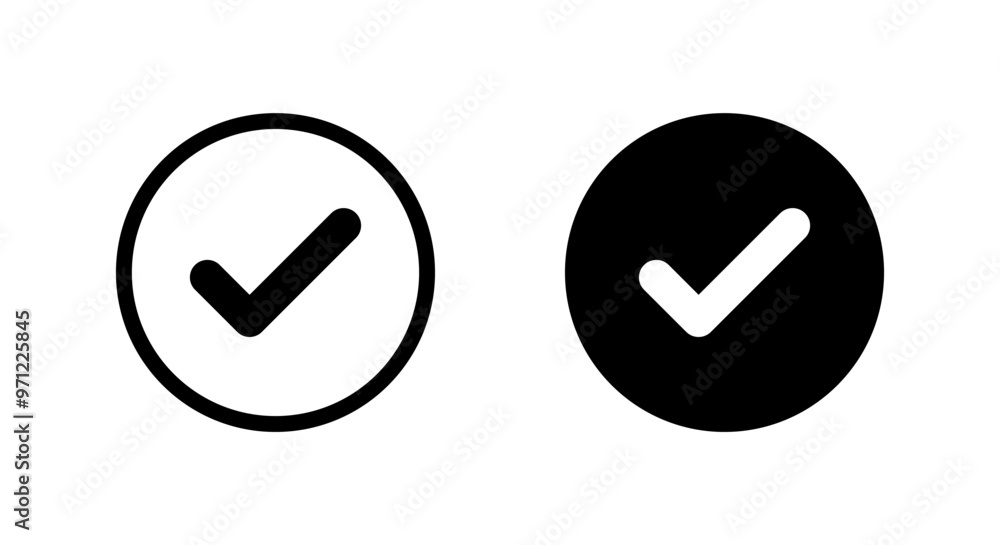 Tick, checkmark icon on black circle. Check mark sign symbol Tick, checkmark icon on black circle. Check mark sign symbol