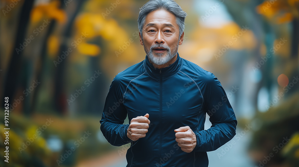 Portrait of an asian senior man jogging in the park Portrait of an asian senior man jogging in the park
