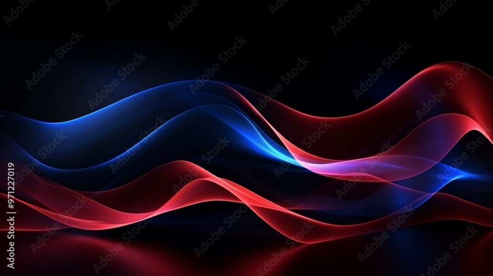 Abstract blue and red glowing waves on a black background with copy space, vector illustration. Abstract futuristic technology wallpaper design for a banner or poster Abstract blue and red glowing waves on a black background with copy space, vector illustration. Abstract futuristic technology wallpaper design for a banner or poster
