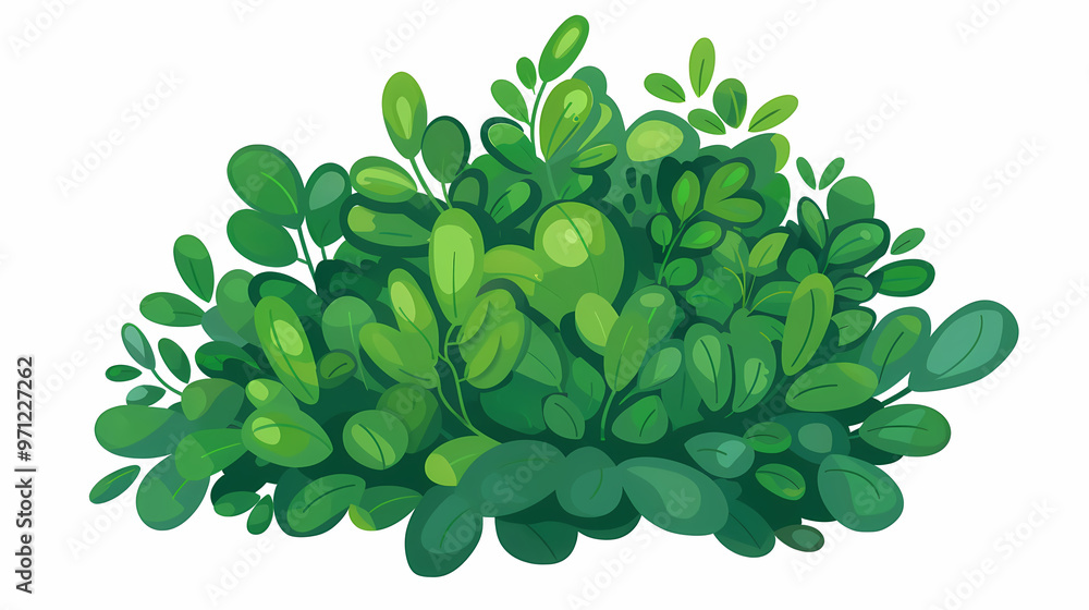 Cute green bush from the forest cartoon, isolated nature object for kids design. Branches and leaves of a fluffy bush isolated on a white background. Vector hand drawn illustration in paper cute style Cute green bush from the forest cartoon, isolated nature object for kids design. Branches and leaves of a fluffy bush isolated on a white background. Vector hand drawn illustration in paper cute style