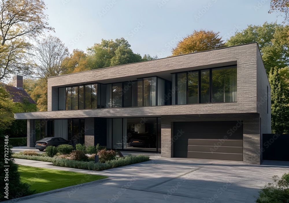 Modern Brick House with Garage and Large Windows Modern Brick House with Garage and Large Windows