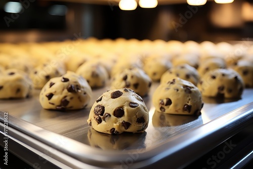 Cookie Dough Set on Baking Tray Ready to be Cooked in the Oven. photo