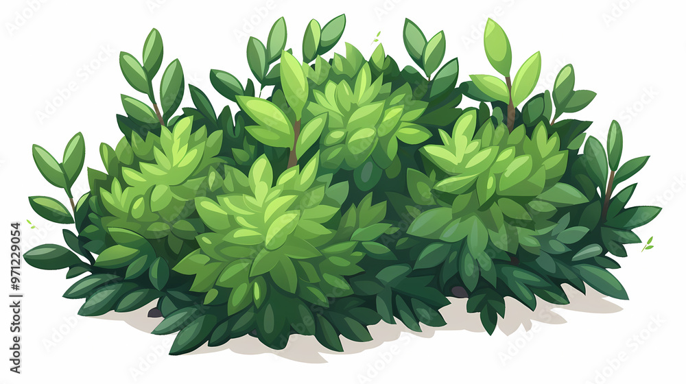 Cute green bush from the forest cartoon, isolated nature object for kids design. Branches and leaves of a fluffy bush isolated on a white background. Vector hand drawn illustration in paper cute style Cute green bush from the forest cartoon, isolated nature object for kids design. Branches and leaves of a fluffy bush isolated on a white background. Vector hand drawn illustration in paper cute style