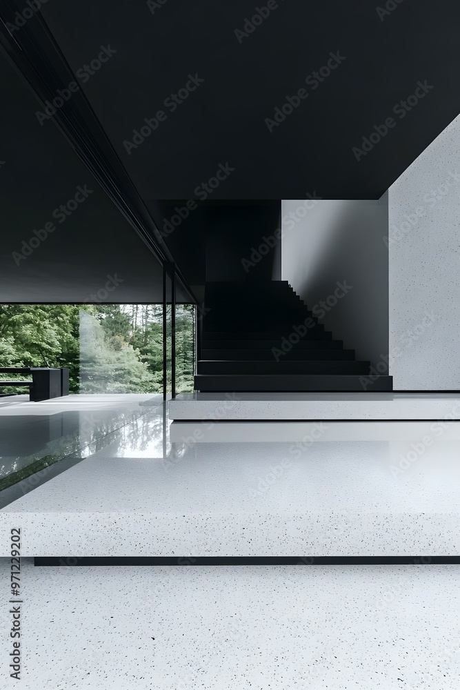 Fototapeta premium Minimalist Modern Staircase Design With Black And White Color Scheme