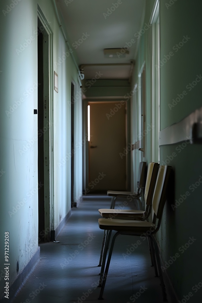 Empty Hallway with Chairs in Old Building Empty Hallway with Chairs in Old Building