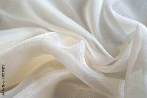 White fabric texture background, with flowing soft chiffon silk cloth in a wavy and elegant textile