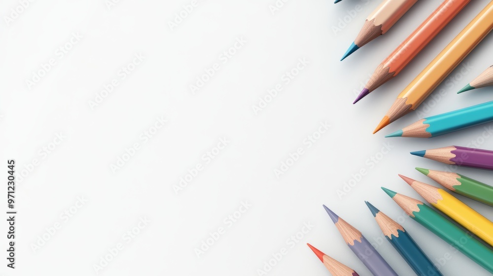 Colorful pencils arranged on a light background, perfect for artistic, educational, or creative design projects. Colorful pencils arranged on a light background, perfect for artistic, educational, or creative design projects.