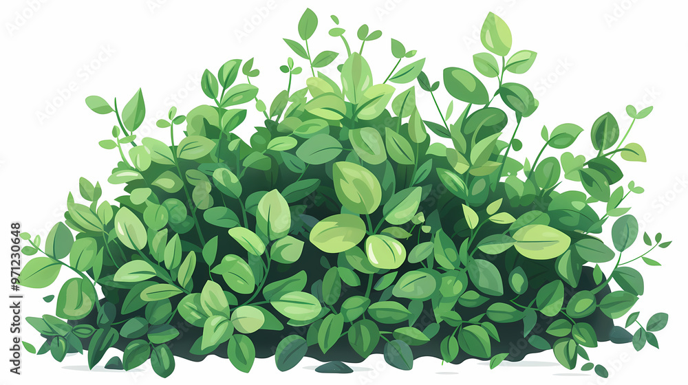 Cute green bush from the forest cartoon, isolated nature object for kids design. Branches and leaves of a fluffy bush isolated on a white background. Vector hand drawn illustration in paper cute style Cute green bush from the forest cartoon, isolated nature object for kids design. Branches and leaves of a fluffy bush isolated on a white background. Vector hand drawn illustration in paper cute style