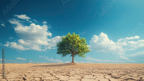 An abstract representation of resilience, featuring a single tree standing tall amidst a barren landscape.