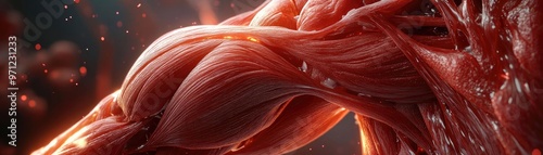 A close-up view of muscular tissue showcasing natural texture and color, perfect for health and fitness themes.