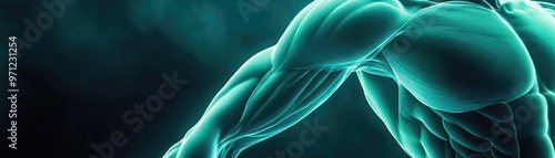 A close-up view of a muscular arm highlighting strength and anatomy with vibrant colors and textures in a dynamic background.