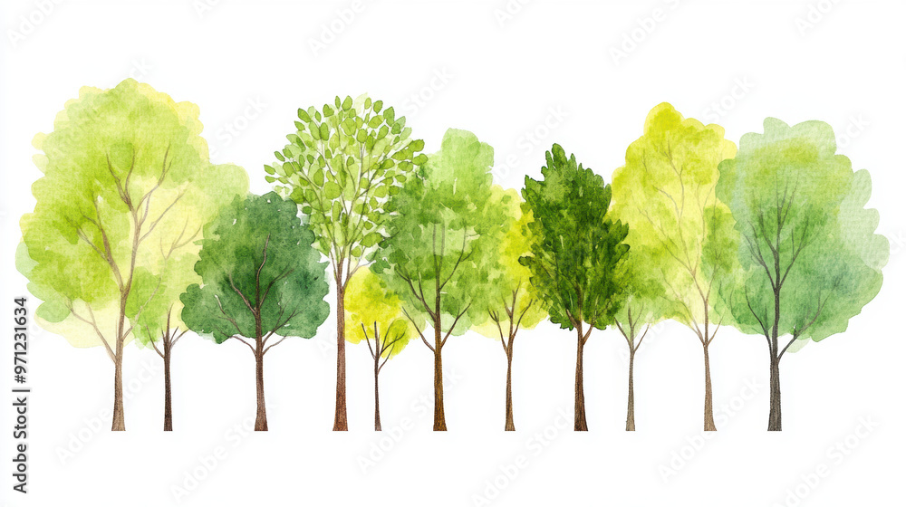 Obraz premium Watercolor Tree Row.