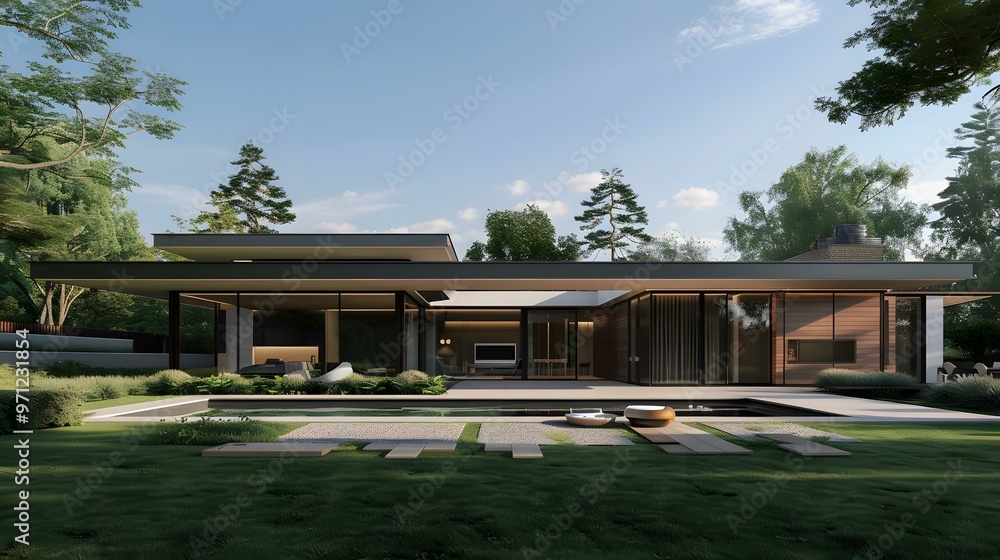 Fototapeta premium Modern House with Pool and Landscaping