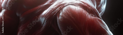 A detailed close-up of muscular tissue showcasing intricate fiber structures and textures, emphasizing strength and anatomy.