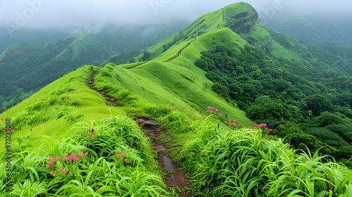 Amazing natural scenery of mountains under mist in morning Kerala God's own country tourism