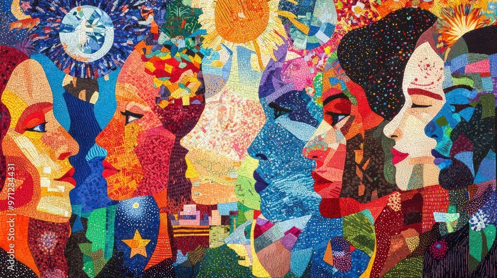 Fototapeta premium A vibrant tapestry representing a spectrum of political ideologies, illustrating the theme of unity in diversity.