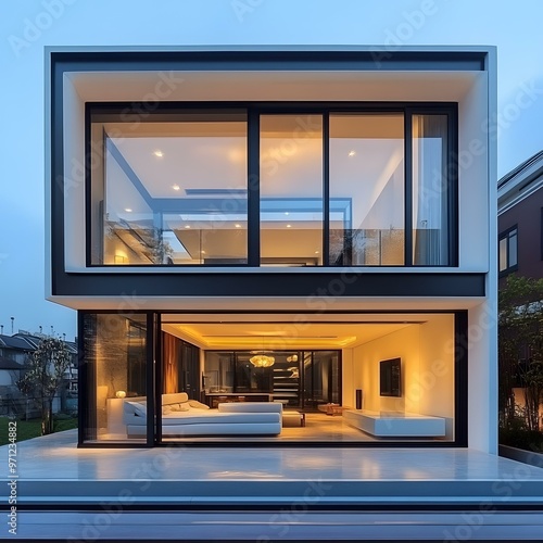 Wallpaper Mural Modern Minimalist House with Large Windows and Open Floor Plan Torontodigital.ca