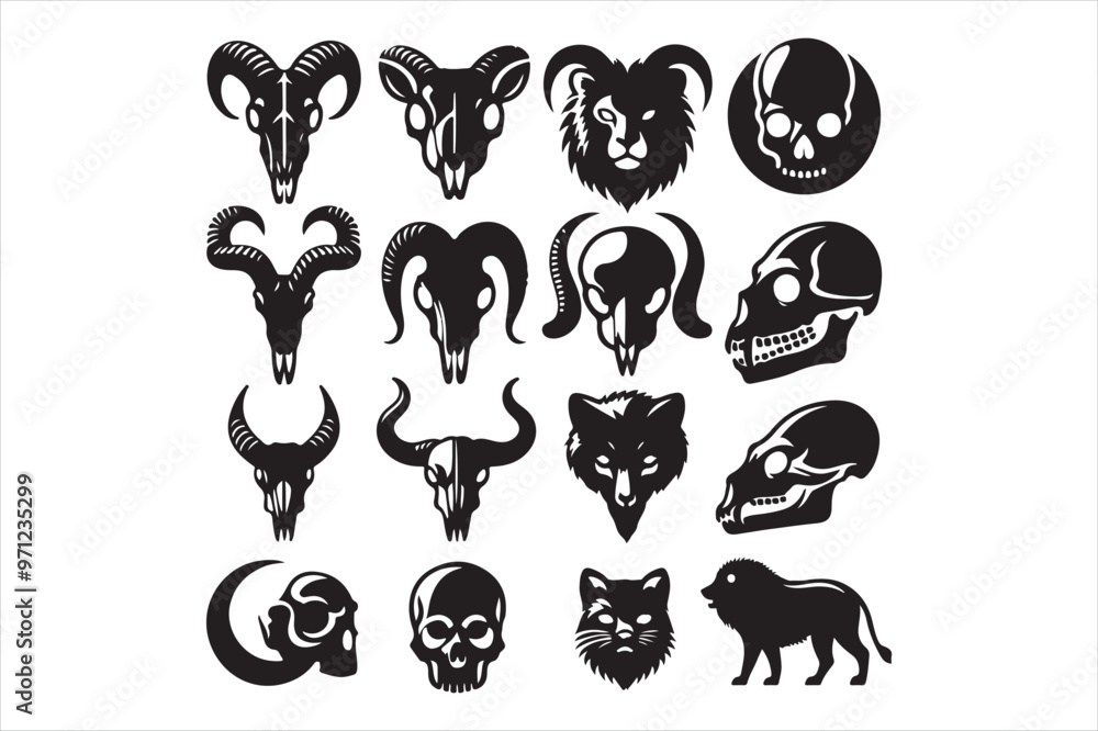 Obraz premium Animal skull silhouette, icons set 32.eps