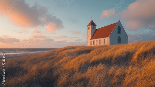 Beautiful Den Tilsandede Kirke building shot in Skagen. photo