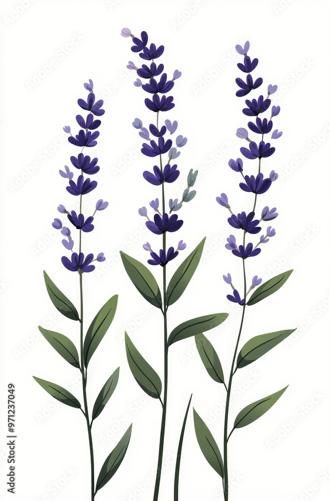 Delicate Clipart of Lavender Sprigs with Silver Leaves and Buds Delicate Clipart of Lavender Sprigs with Silver Leaves and Buds