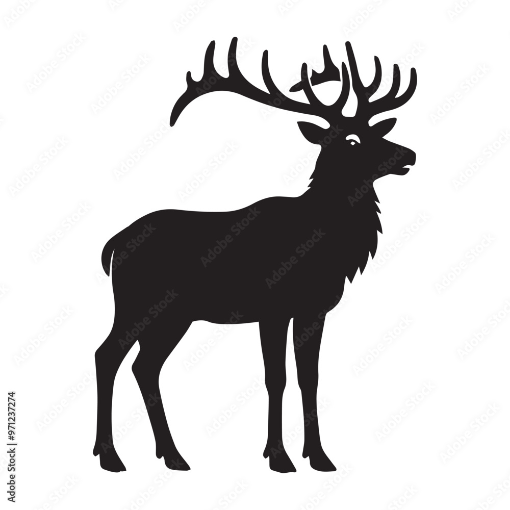 Fototapeta premium Elk silhouette Clipart - Elk vector illustration in black and white 