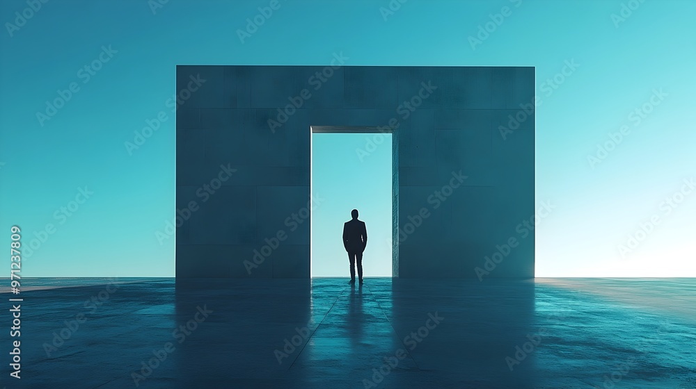 Minimalist Business Vision with Geometric Reflections and Solitary Figure Minimalist Business Vision with Geometric Reflections and Solitary Figure