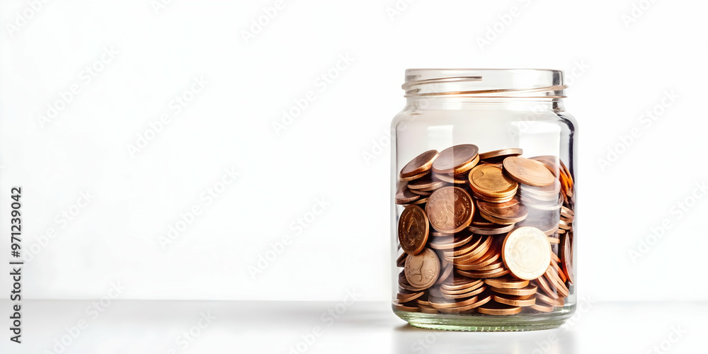 Isolated Transparent Coin Jar with Savings Label - Modern Vector Illustration of Coins Symbolizing Money Savings on White Background Isolated Transparent Coin Jar with Savings Label - Modern Vector Illustration of Coins Symbolizing Money Savings on White Background
