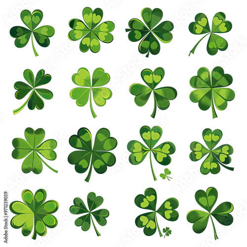 set of four clover on transparent background png