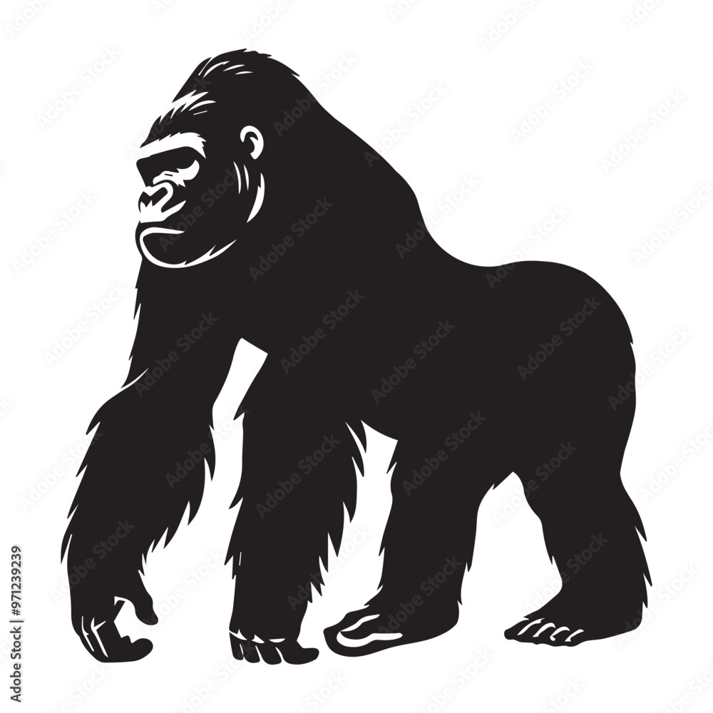 Obraz premium Gorilla silhouette Clipart - Gorilla vector illustration in black and white 