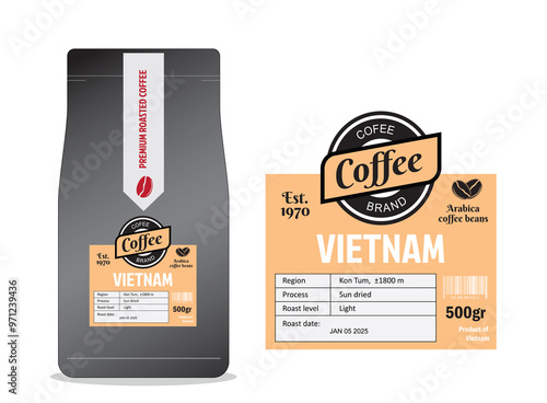 Vietnamese Coffee Labels template simple flat style in cmyk mode with two tone color.
