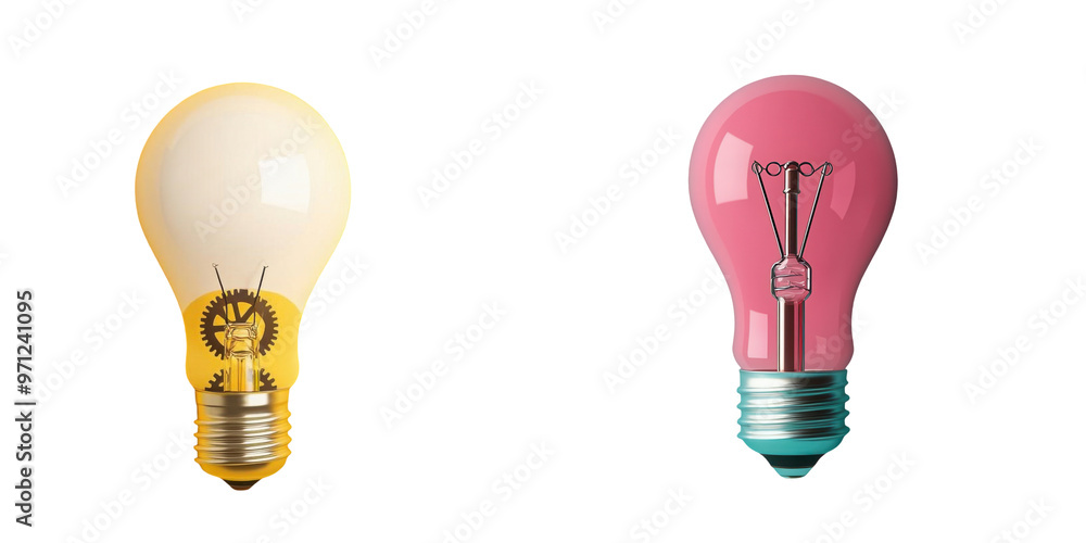 Bright idea concept, Two distinct light bulbs showcasing different designs, innovation, creativity, and lighting solutions. Isolated set on PNGs transparent background Bright idea concept, Two distinct light bulbs showcasing different designs, innovation, creativity, and lighting solutions. Isolated set on PNGs transparent background