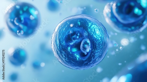 Wallpaper Mural Intricate 3D Render of Isolated Blue Cell with Detailed Components on Gradient Background Torontodigital.ca