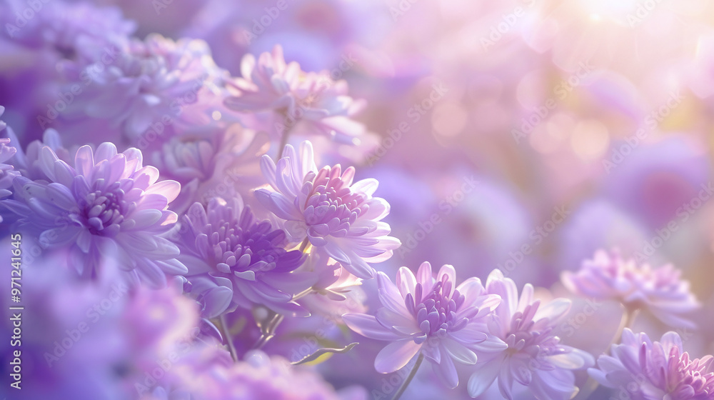 Close-Up of Purple Flowers in a Delicate Pastel and Romantic Floral Background Close-Up of Purple Flowers in a Delicate Pastel and Romantic Floral Background