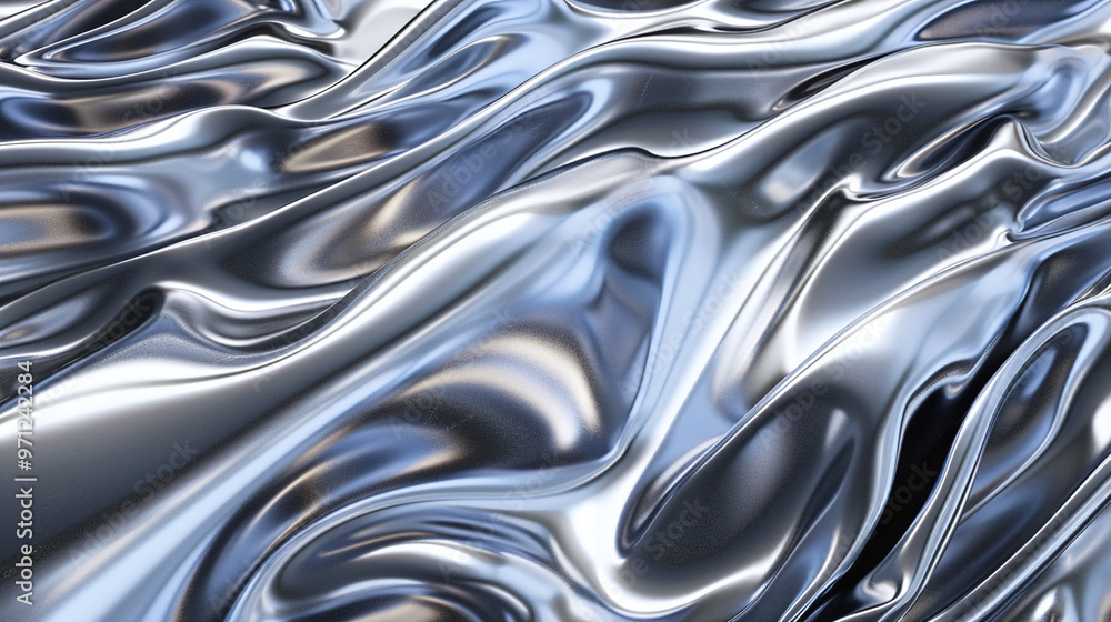Silver Chrome Metal Texture with Wavy Liquid Design in 3D Render Silver Chrome Metal Texture with Wavy Liquid Design in 3D Render