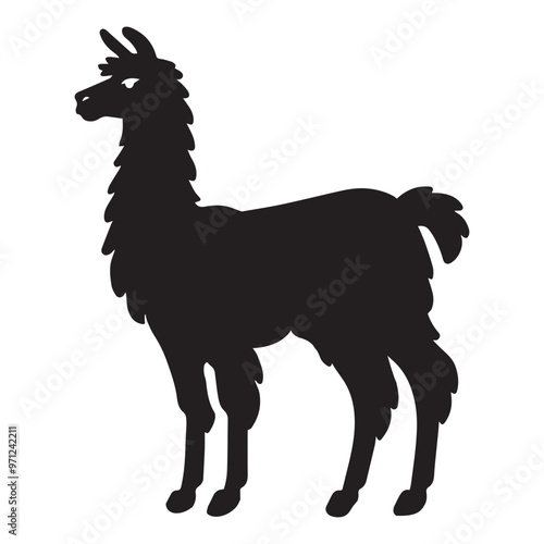 Llama silhouette Clipart - Llama vector illustration in black and white 
