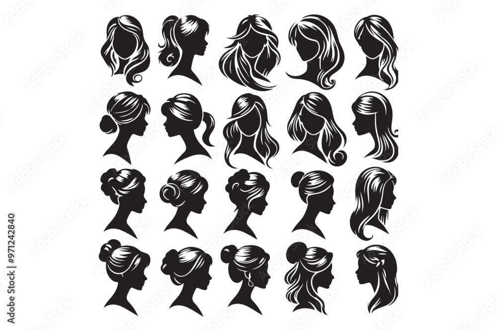 Female Profiles, Different Hairstyles, Cameo Silhouette, Woman Head Icon 2.eps Female Profiles, Different Hairstyles, Cameo Silhouette, Woman Head Icon 2.eps