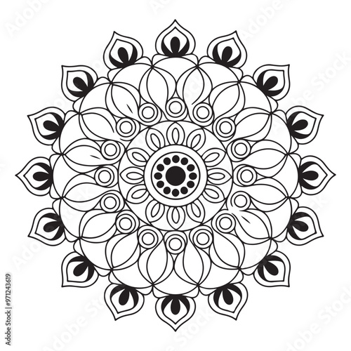 Circular pattern in the form of a mandala. Henna tatoo mandala. Mehndi style.Mandala Line Illustration