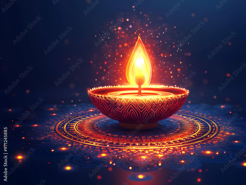 Flat Glowing Digital Mandala with Diwali Lamp Center - Celebrate Cultural Richness & Festivity in Abstract Vector Design for Diwali Banners Flat Glowing Digital Mandala with Diwali Lamp Center - Celebrate Cultural Richness & Festivity in Abstract Vector Design for Diwali Banners