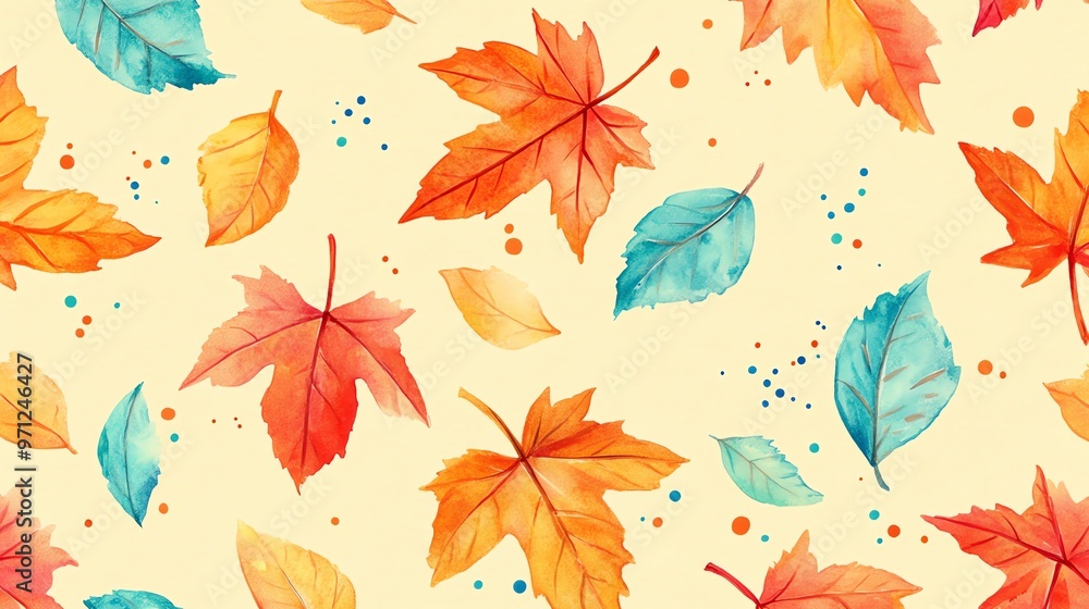 Obraz premium watercolor Autumn leaves seamless pattern for vibrant fall decor