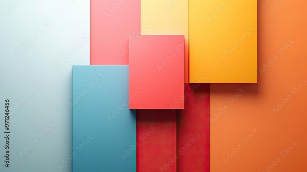 A vibrant composition of geometric shapes in varied colors, creating a ...
